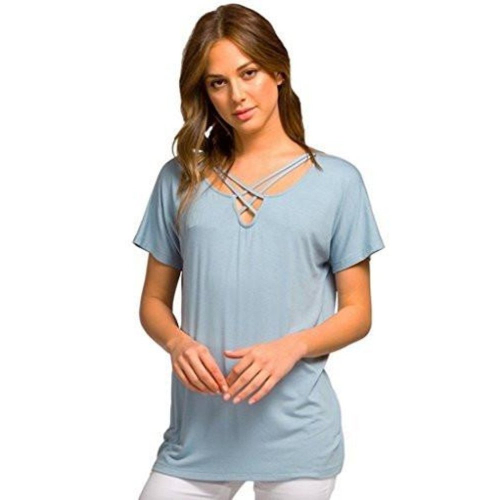 Cherish Knit Top with Criss-Cross Strap Neckline